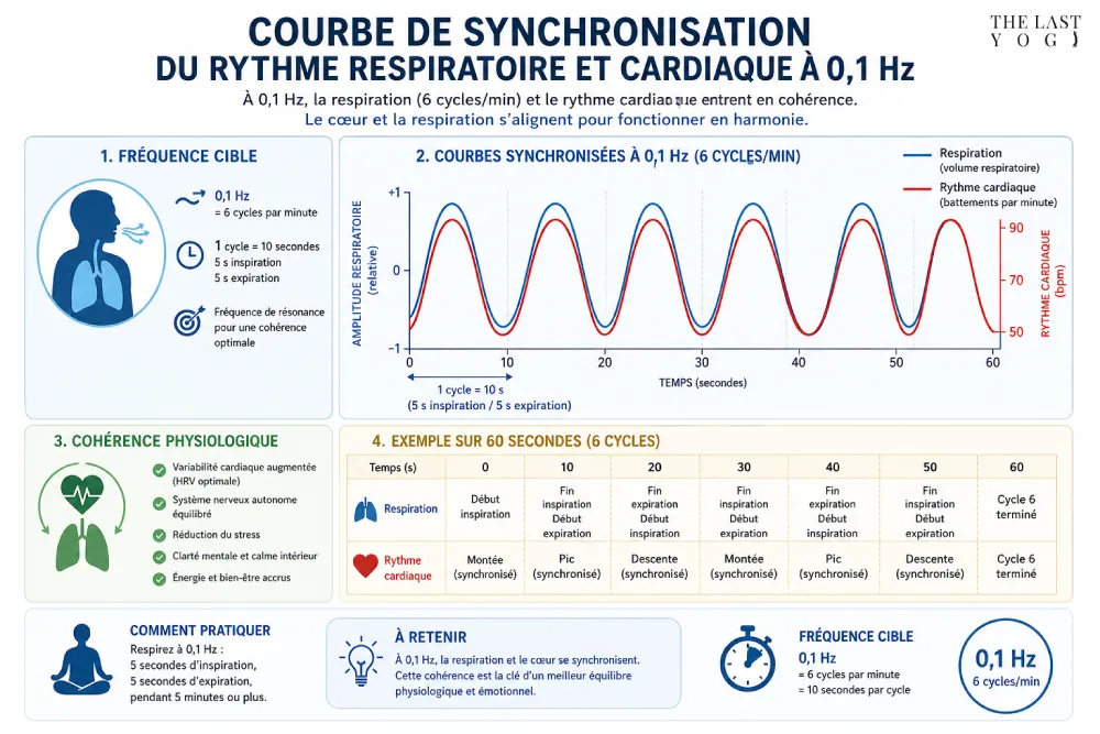 Infographie : Courbe de synchronisation du rythme respiratoire et cardiaque à 0,1 Hz